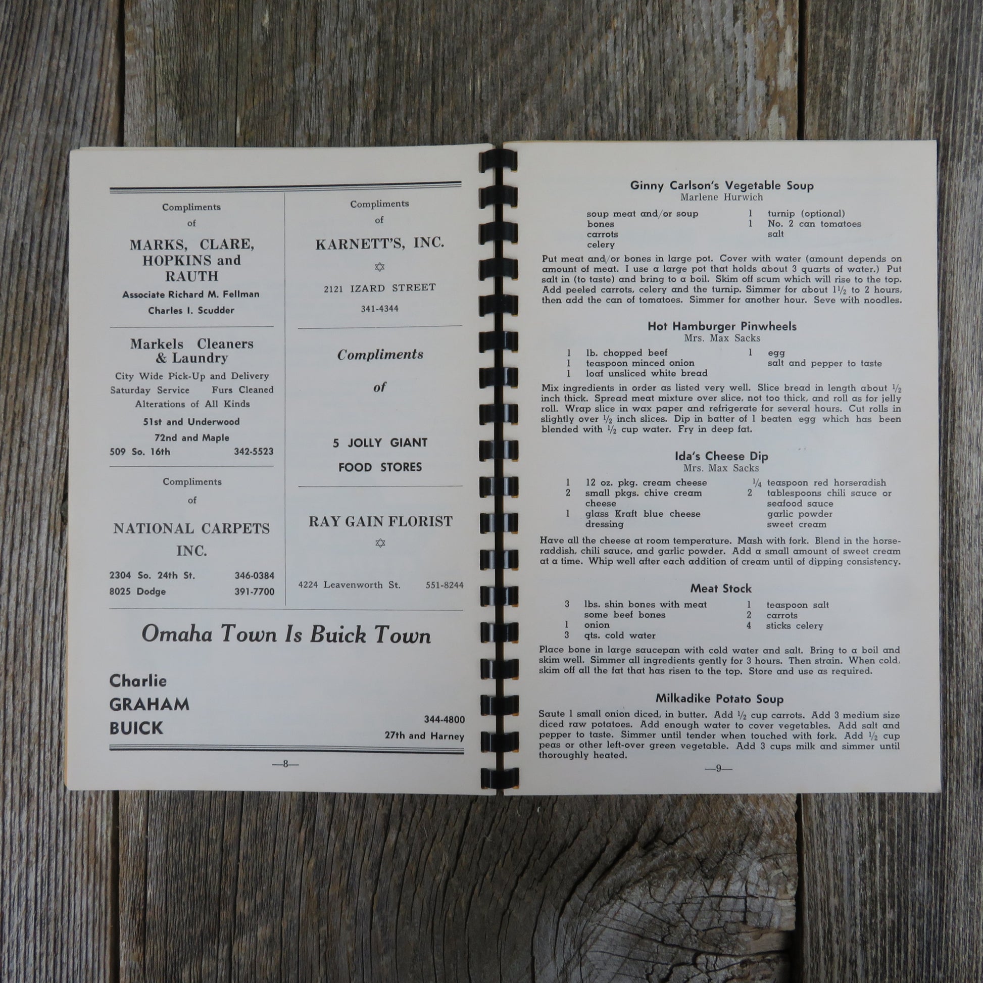 Vintage Nebraska Jewish Cookbook B'nai B'rith Henry Monsky Chapter 470 Eppes Essen Something to Eat 1963 Lithograph Advertisements - At Grandma's Table