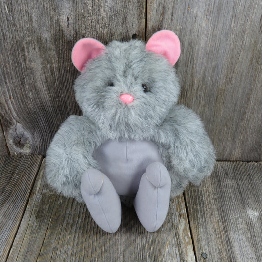 Vintage Mouse Plush Hallmark Cards Stuffed Animal Grey Cat Pink Ears Opossum 1986 Korea - At Grandma's Table