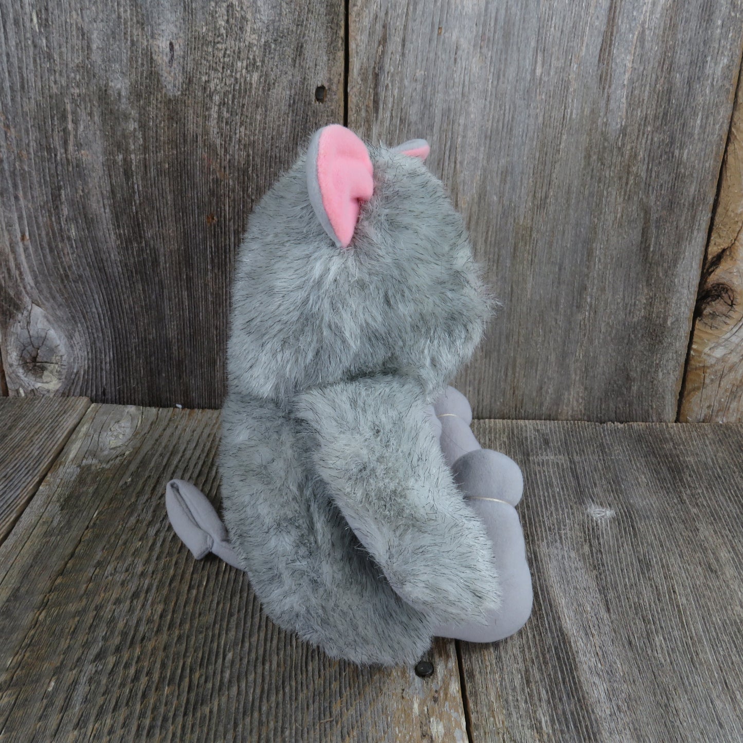 Vintage Mouse Plush Hallmark Cards Stuffed Animal Grey Cat Pink Ears Opossum 1986 Korea - At Grandma's Table