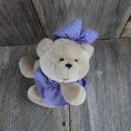 Vintage Teddy Bear Plush Loving Touch Girl Purple Puffy Bow Anco 1994 Polka Dot Dress Smile - At Grandma's Table