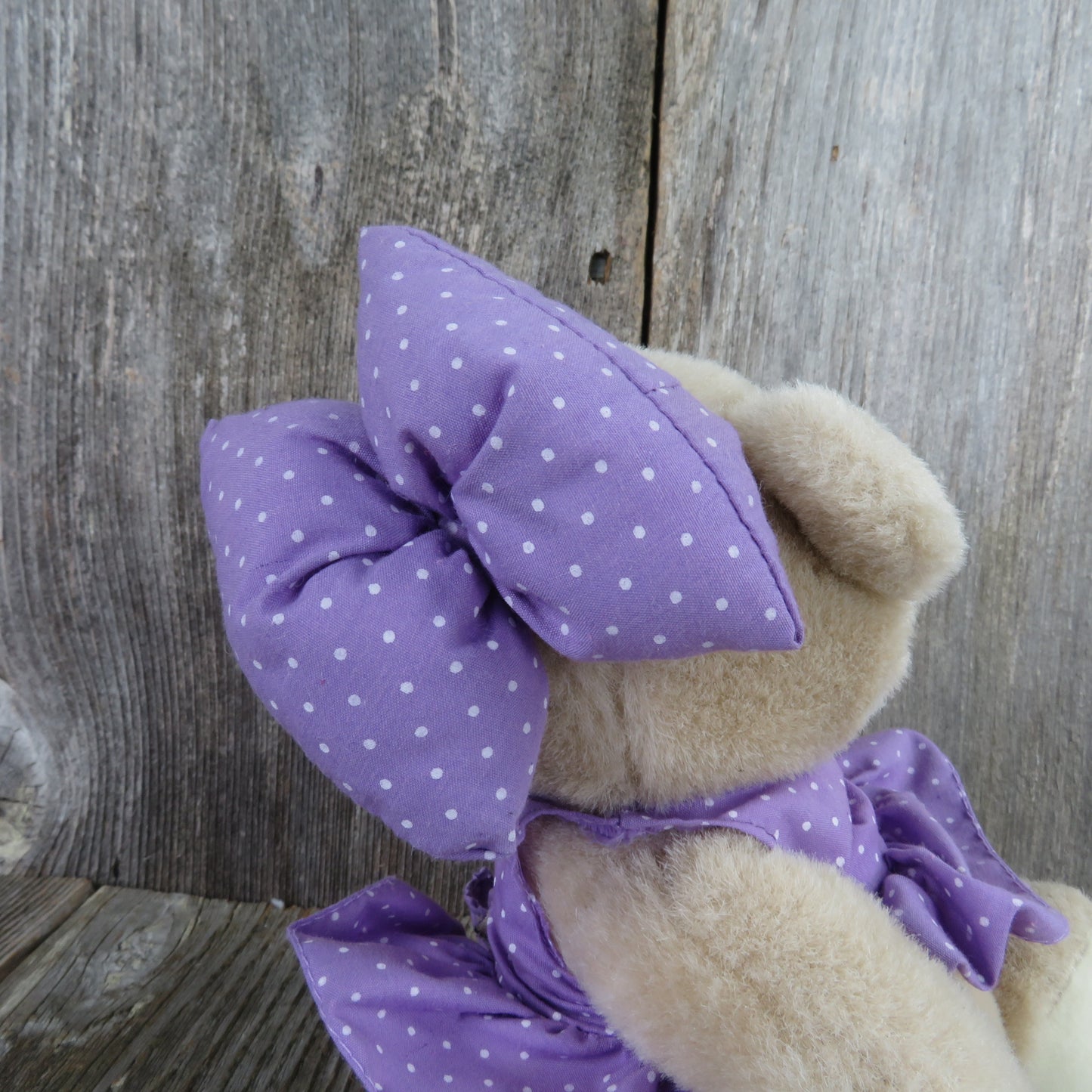 Vintage Teddy Bear Plush Loving Touch Girl Purple Puffy Bow Anco 1994 Polka Dot Dress Smile - At Grandma's Table