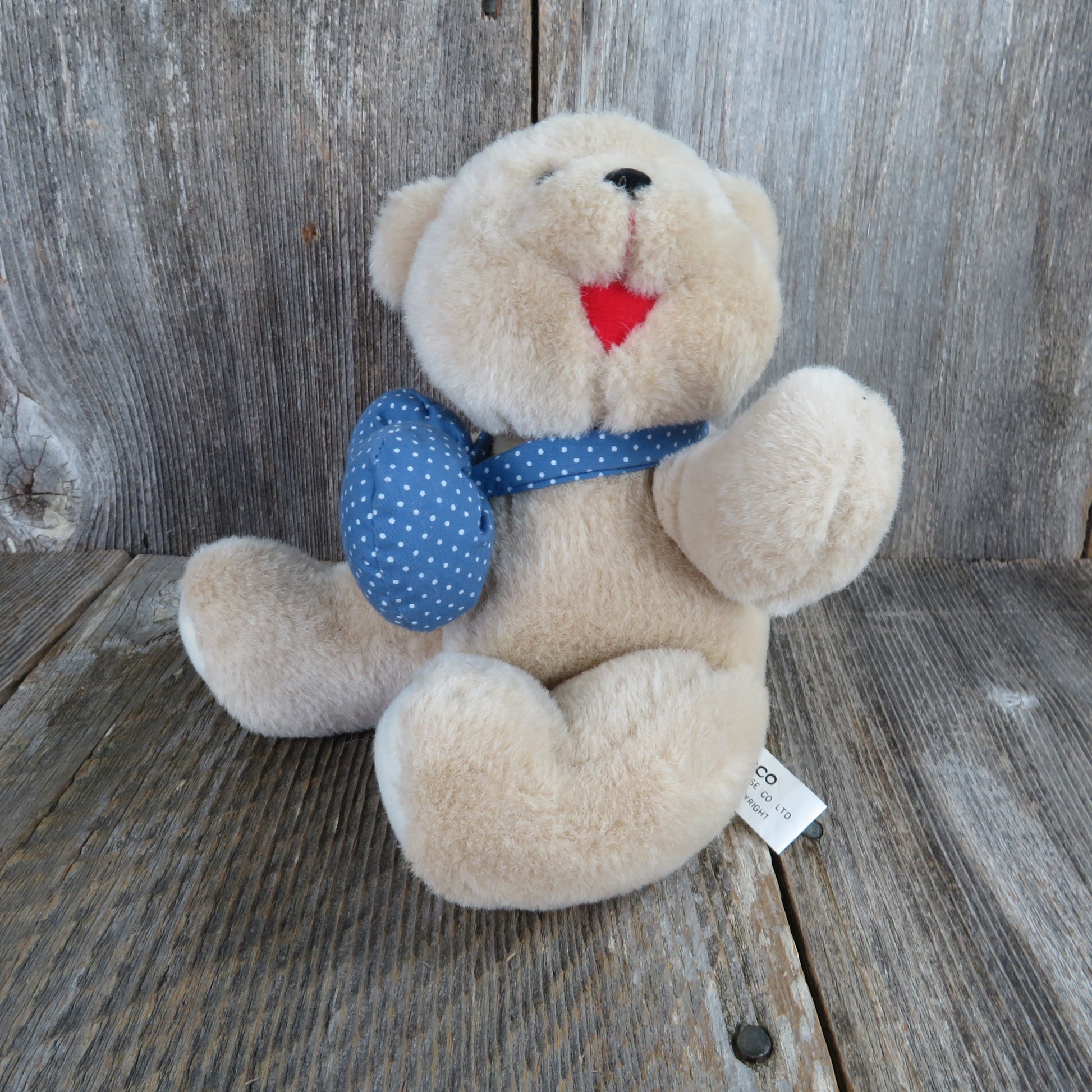 Vintage Teddy Bear Plush Loving Touch Boy Puffy Bow Anco 1994 Blue Polka Dot Smile - At Grandma's Table