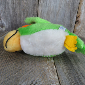 Vintage Parrot Plush Musical Conure Bird Dakin Rattle Chime Stuffed Animal Green White - At Grandma's Table