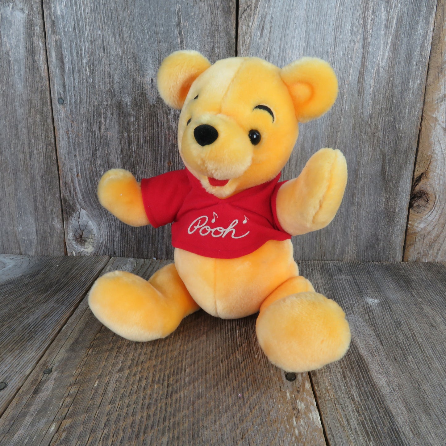 Vintage Winnie the Pooh Plush Musical Jointed Stuffed Animal Disney Store Yellow Red Shirt - At Grandma's Table