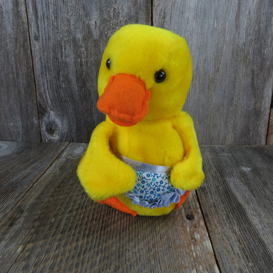 Vintage Duck Chick Plush Fun Farm Bird Stuffed Animal Yellow Blue Apron Easter Korea 1981 - At Grandma's Table