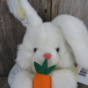 Vintage Bunny Rabbit Plush White Stuffed Easter Yellow Blue Carrot Fabric Body Lucky Toys Korea - At Grandma's Table