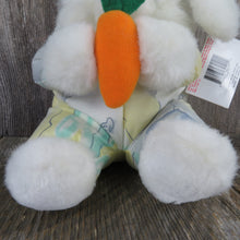 Load image into Gallery viewer, Vintage Bunny Rabbit Plush White Stuffed Easter Yellow Blue Carrot Fabric Body Lucky Toys Korea - At Grandma&#39;s Table