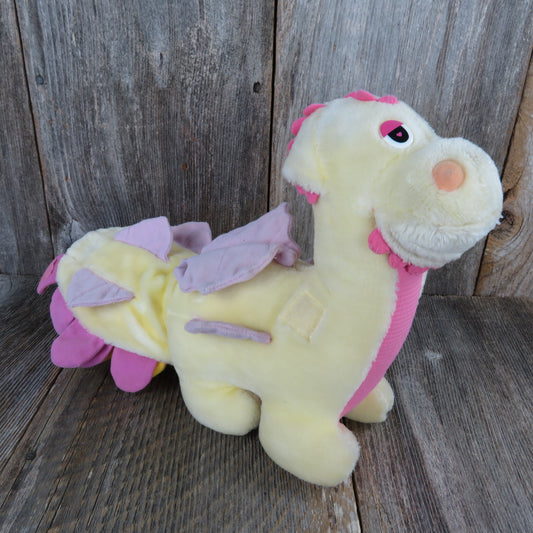 Vintage Dragon Plush Yellow Pink Hasbro Be More Changeable Stuffed Animal 1987 Ganz Bros - At Grandma's Table