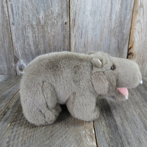 Vintage Hippo Plush Grey Stuffed Animal Pink Gray American Wego Plastic Eyelids 10 inches - At Grandma's Table