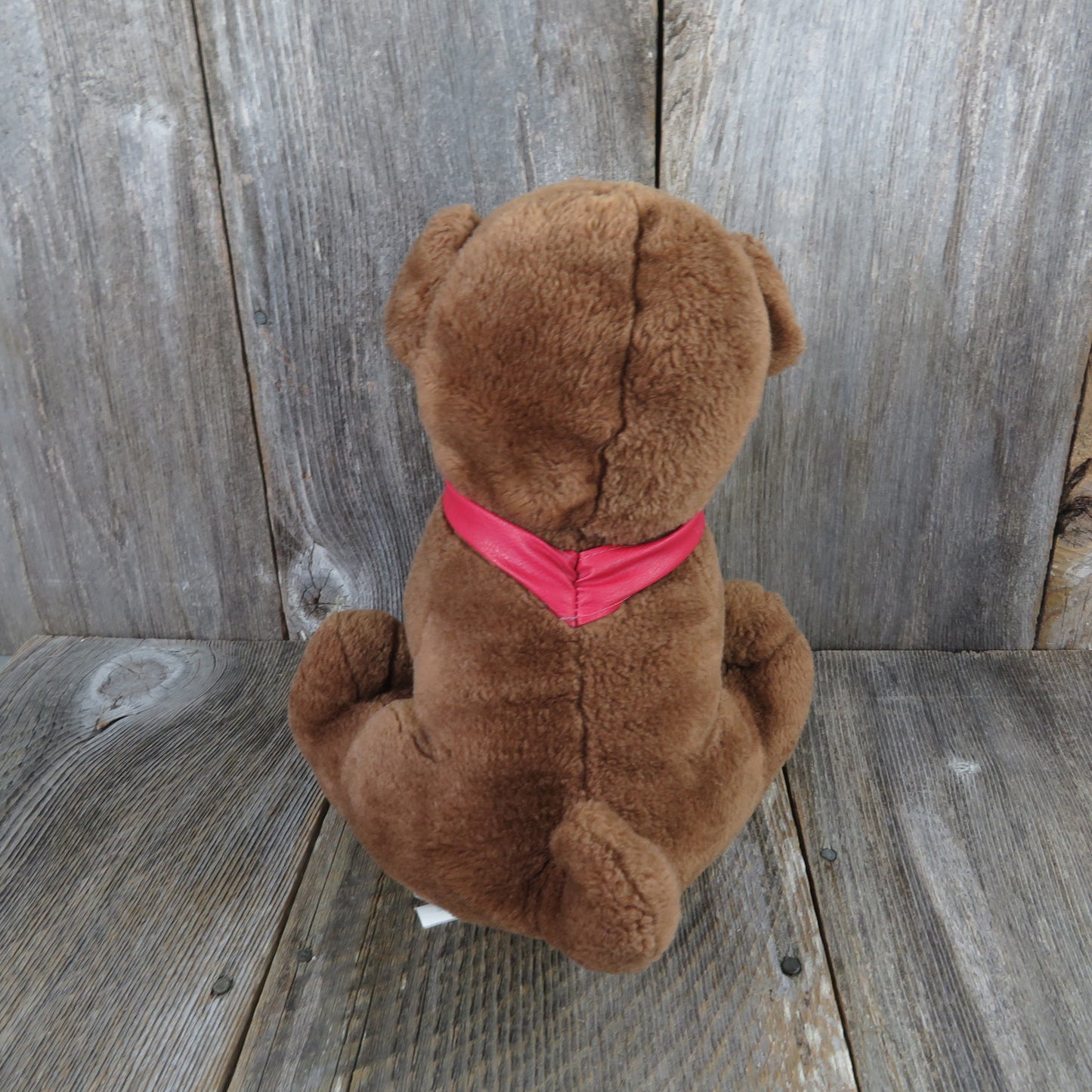 Vintage Dog Shar Pei Puppy Plush Brown Stuffed Animal Wrinkles Play by Play Tongue Red Collar - At Grandma's Table