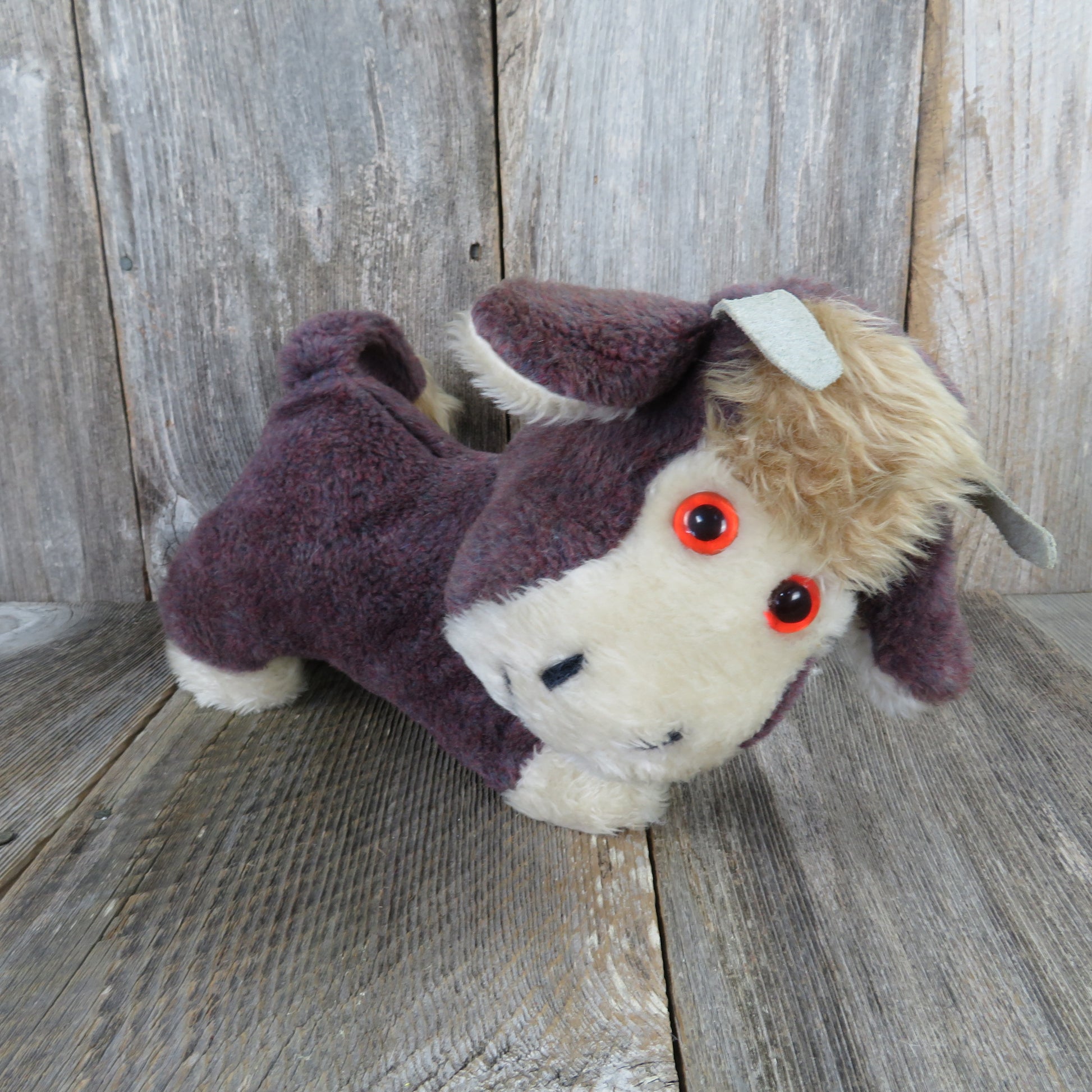 Vintage Cow Plush Purple Bull Stuffed Animal Heifer Horns White Brown - At Grandma's Table