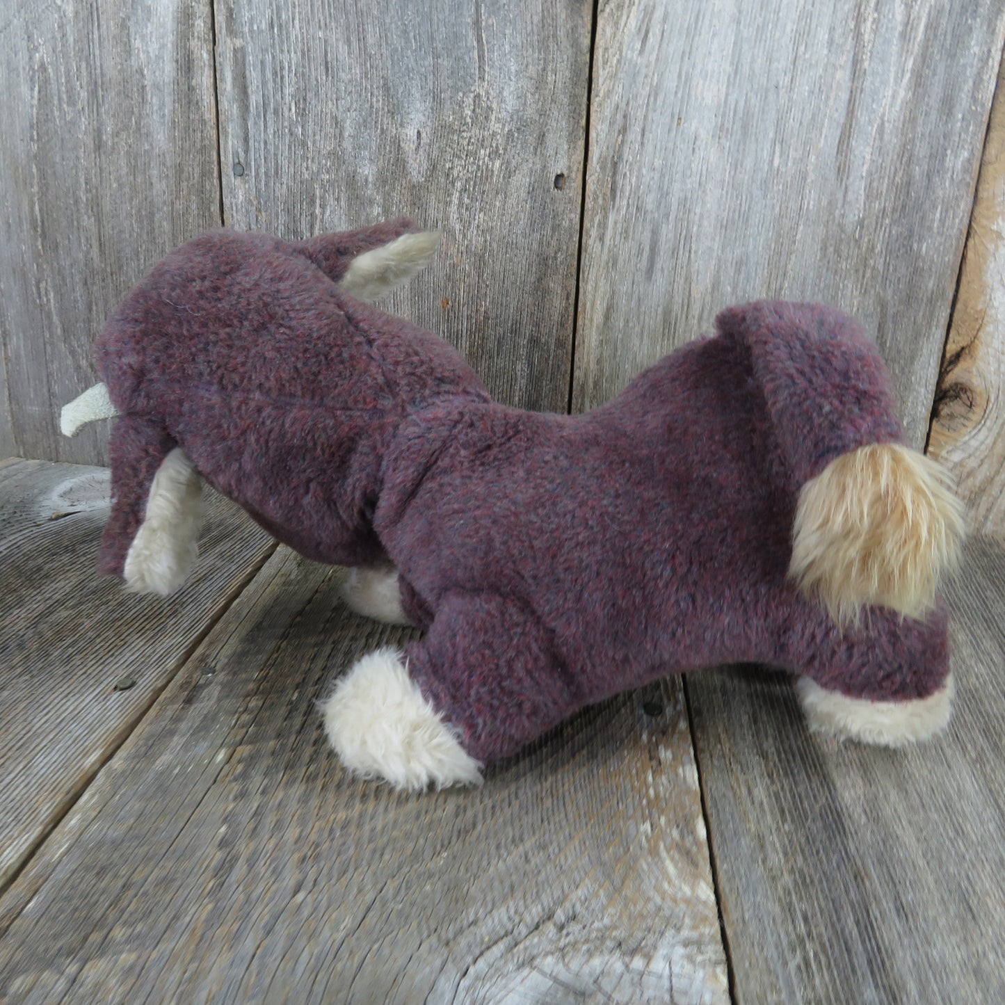 Vintage Cow Plush Purple Bull Stuffed Animal Heifer Horns White Brown - At Grandma's Table