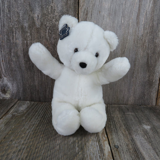 Vintage Teddy Bear Plush White Brown Flocked Nose Applause Wallace Berrie 1986 Korea - At Grandma's Table