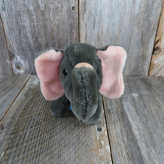 Vintage Elephant Plush Dakin Grey Pink Stuffed Gray Tags 1985 9 Inches - At Grandma's Table