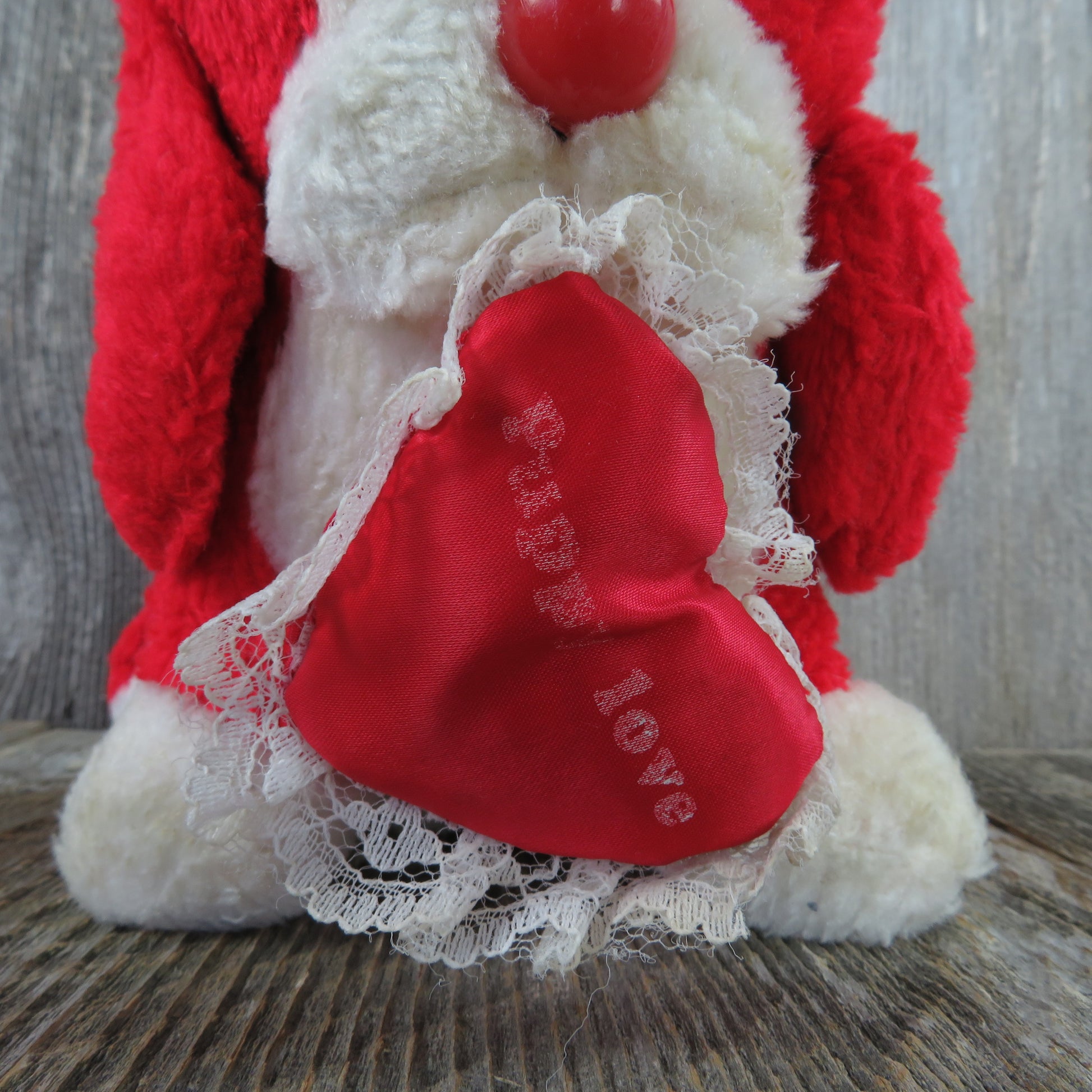 Vintage Puppy Dog Plush Red White Sad Basset Hound Valentines Heart Pup Stuffed Animal Puppy Love - At Grandma's Table