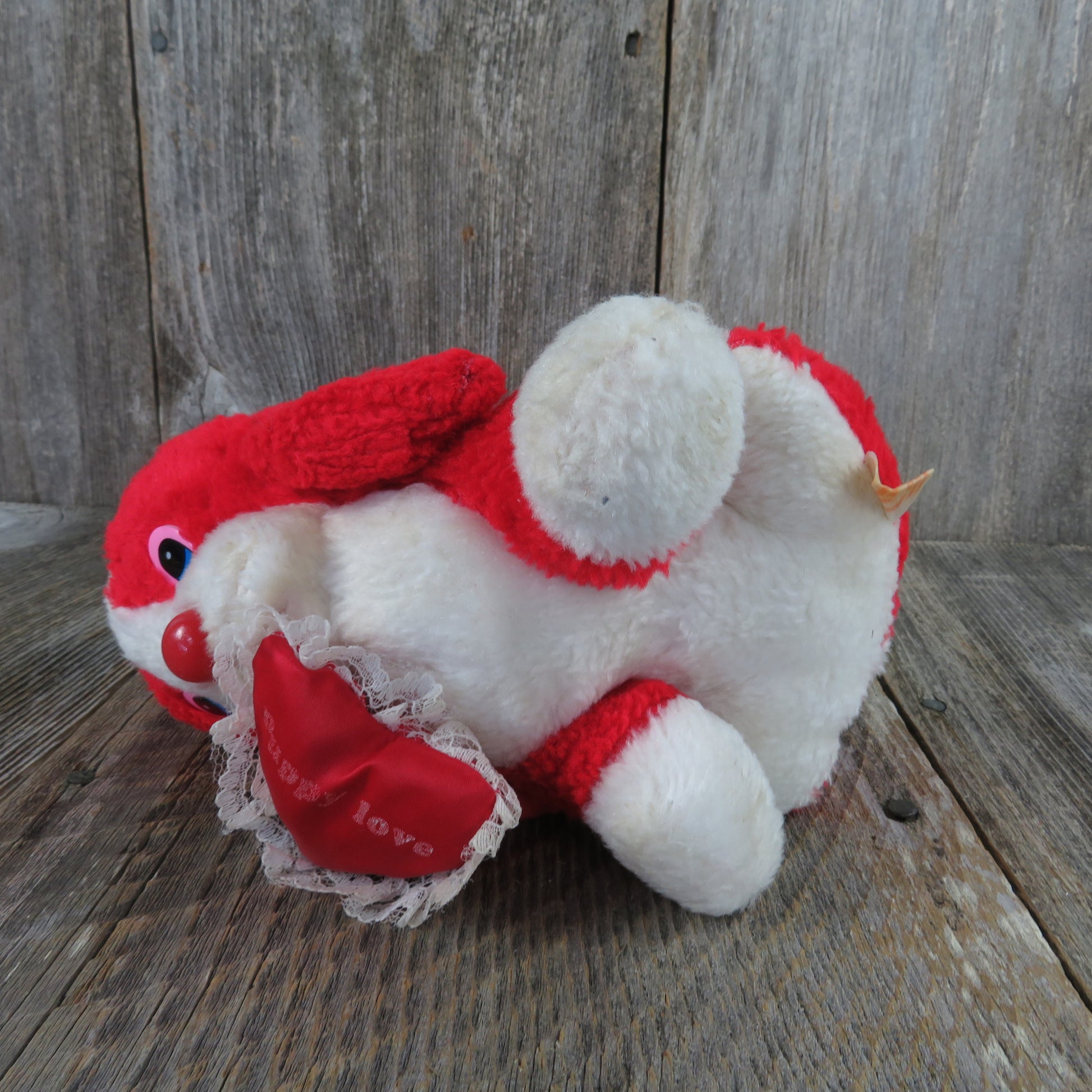 Vintage Puppy Dog Plush Red White Sad Basset Hound Valentines Heart Pup Stuffed Animal Puppy Love - At Grandma's Table