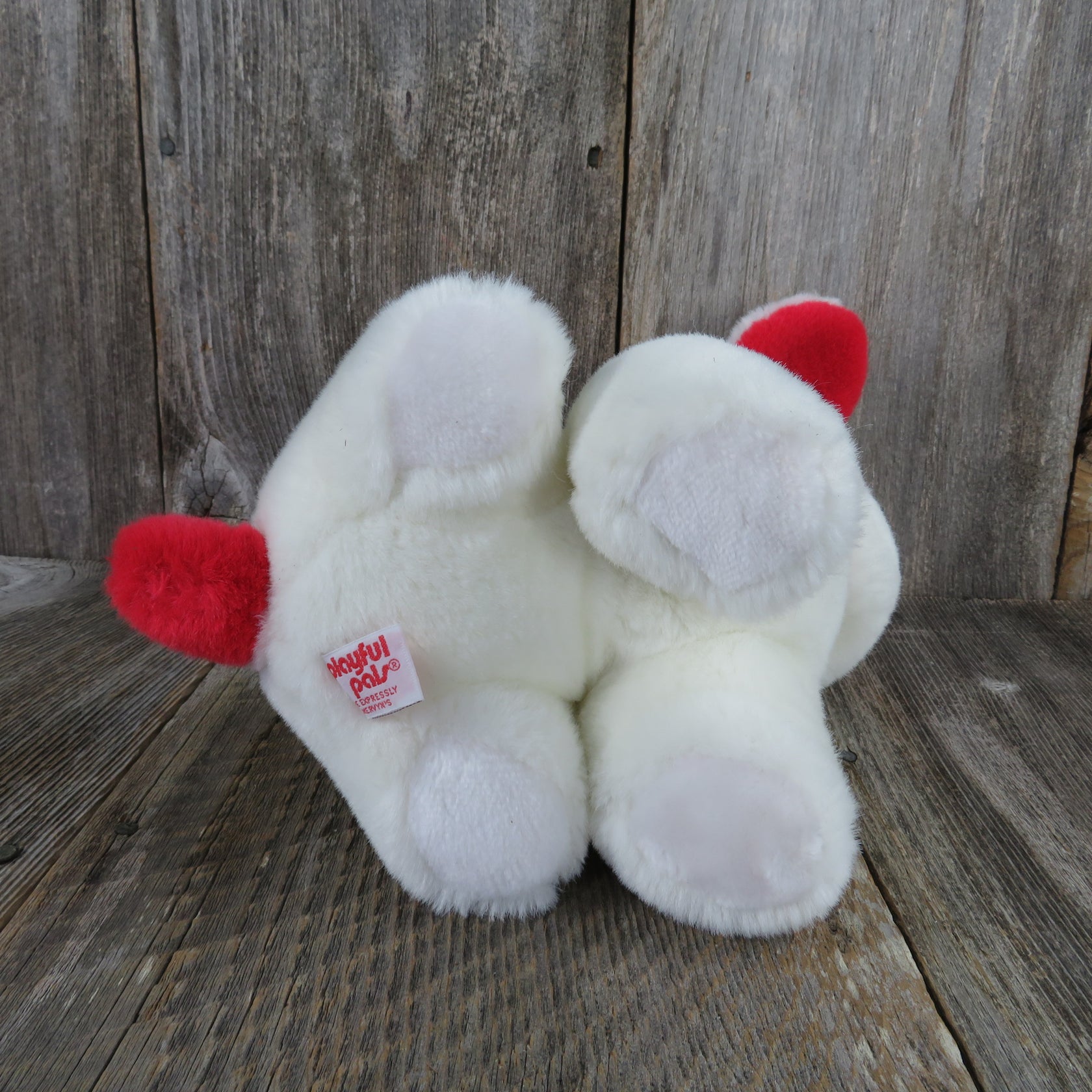 Vintage White Dog Puppy Plush Heart Shaped Flocked Nose Red Ears Mervy ...