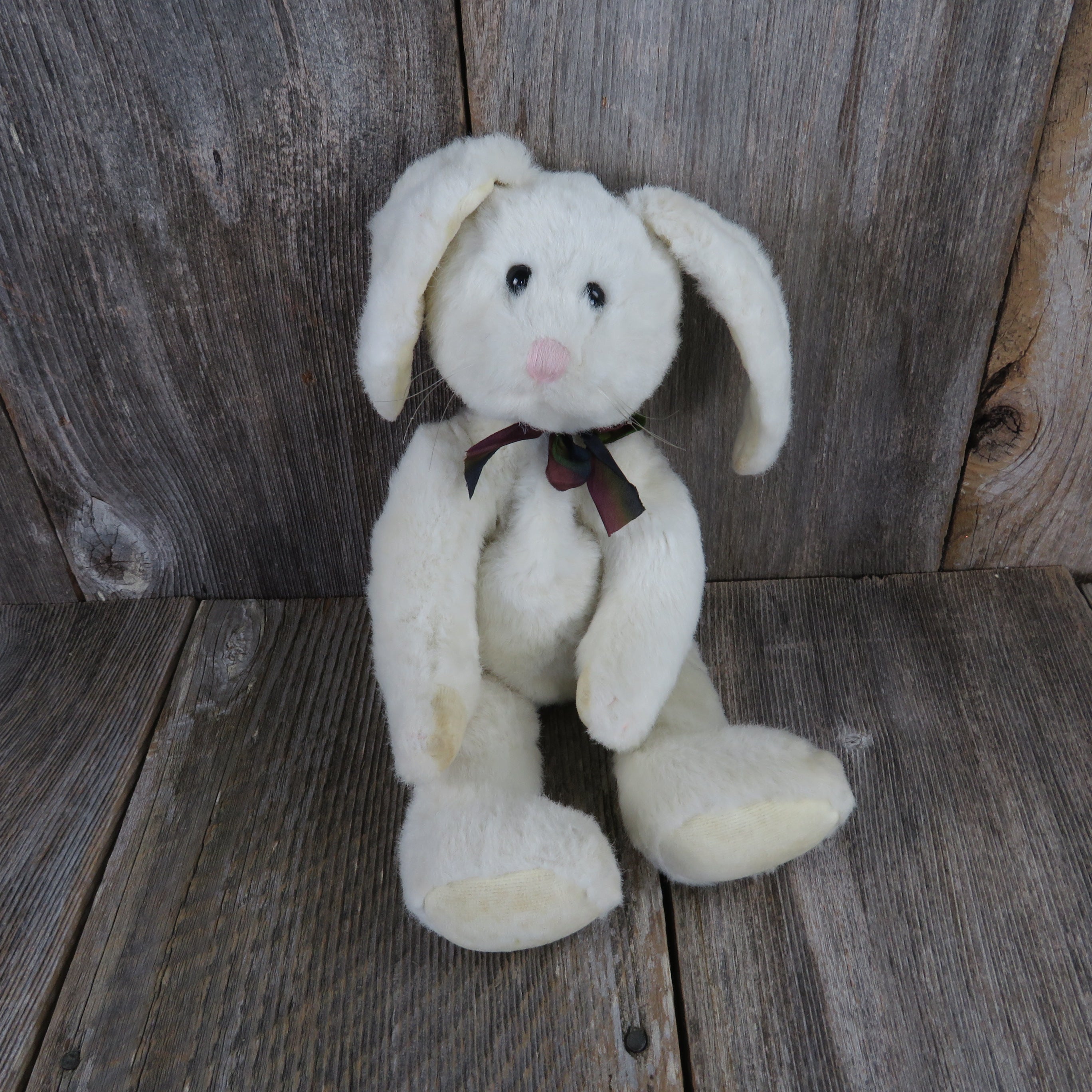 Vintage Soft Stuffed White Bunny Rabbit Plush Animal wearing a Dress - Ruby  Lane