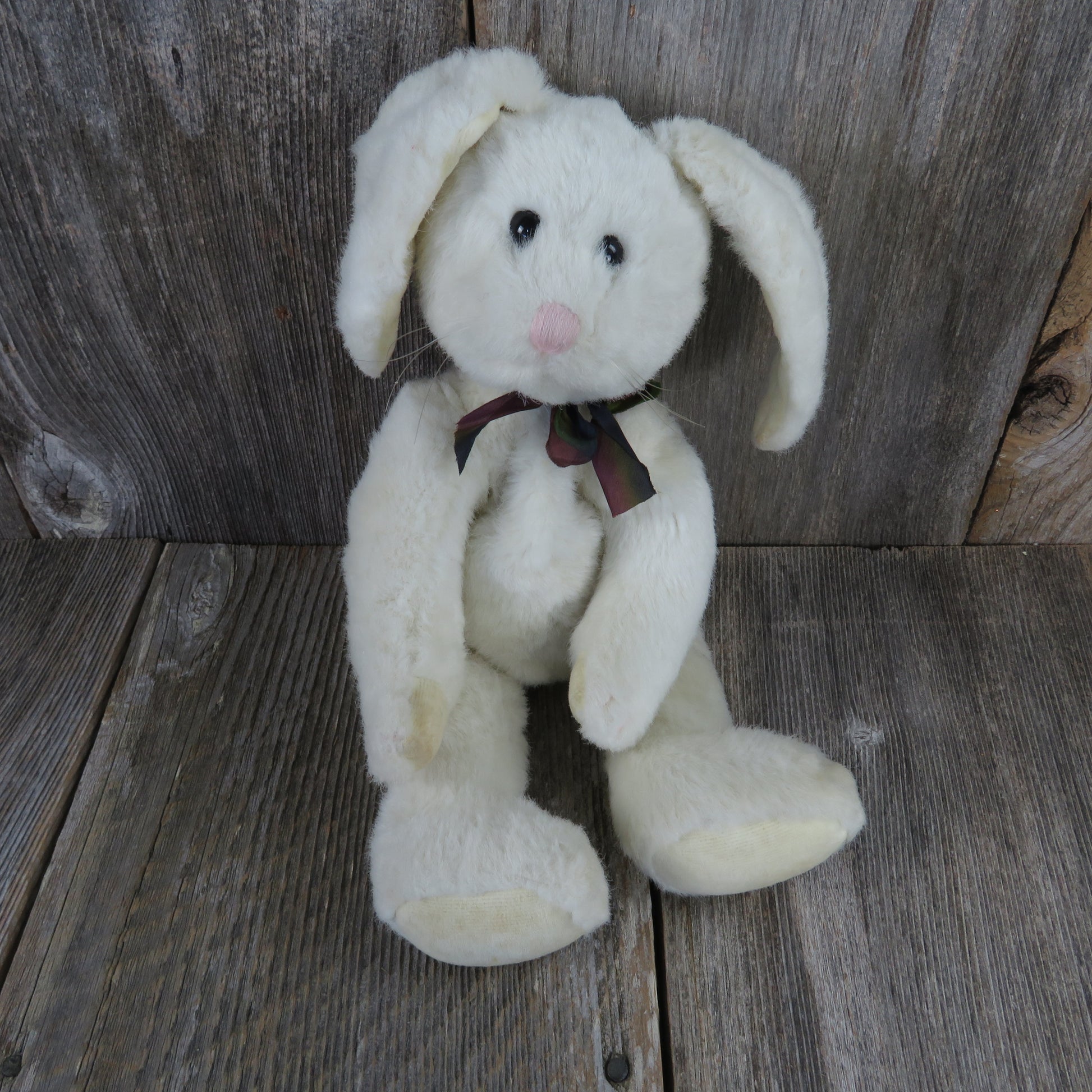 Vintage White Bunny Rabbit Plush Boyd's Large Beanie 1987 Easter Jointed Floppy Stuffed Animal - At Grandma's Table