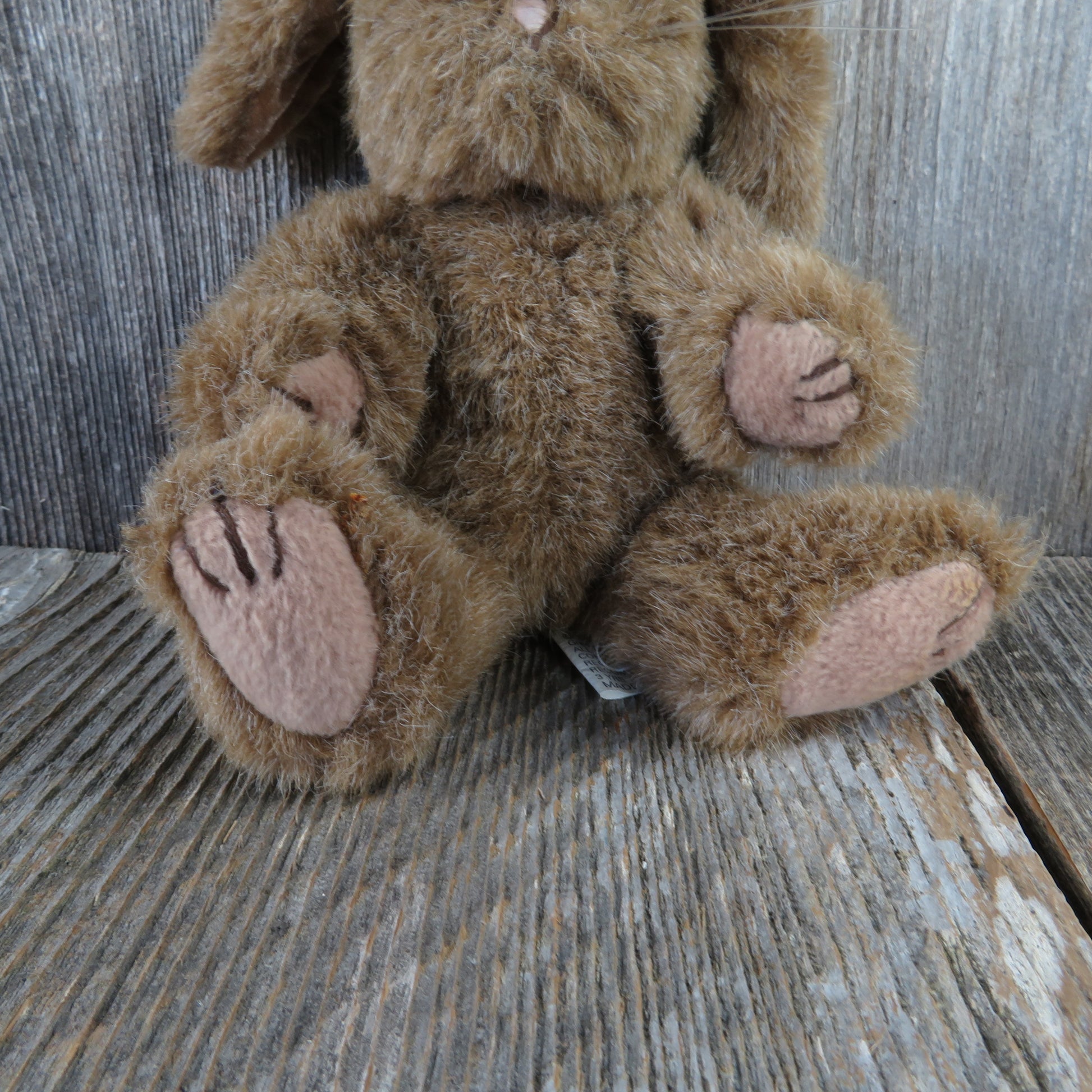 Vintage Rabbit Plush Chrisha Playful Plush Brown Jointed Easter Bunny Stuffed Animal 1988 Velvet Ears - At Grandma's Table