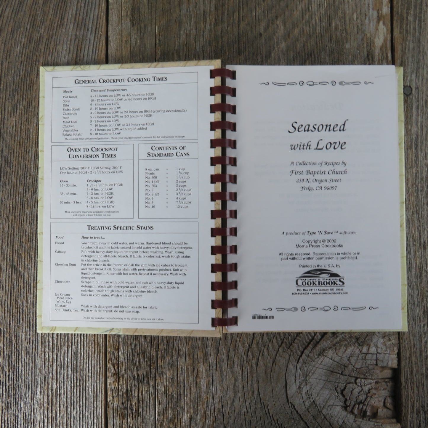 California Church Cookbook Yreka First Baptist Seasoned With Love 2002 - At Grandma's Table