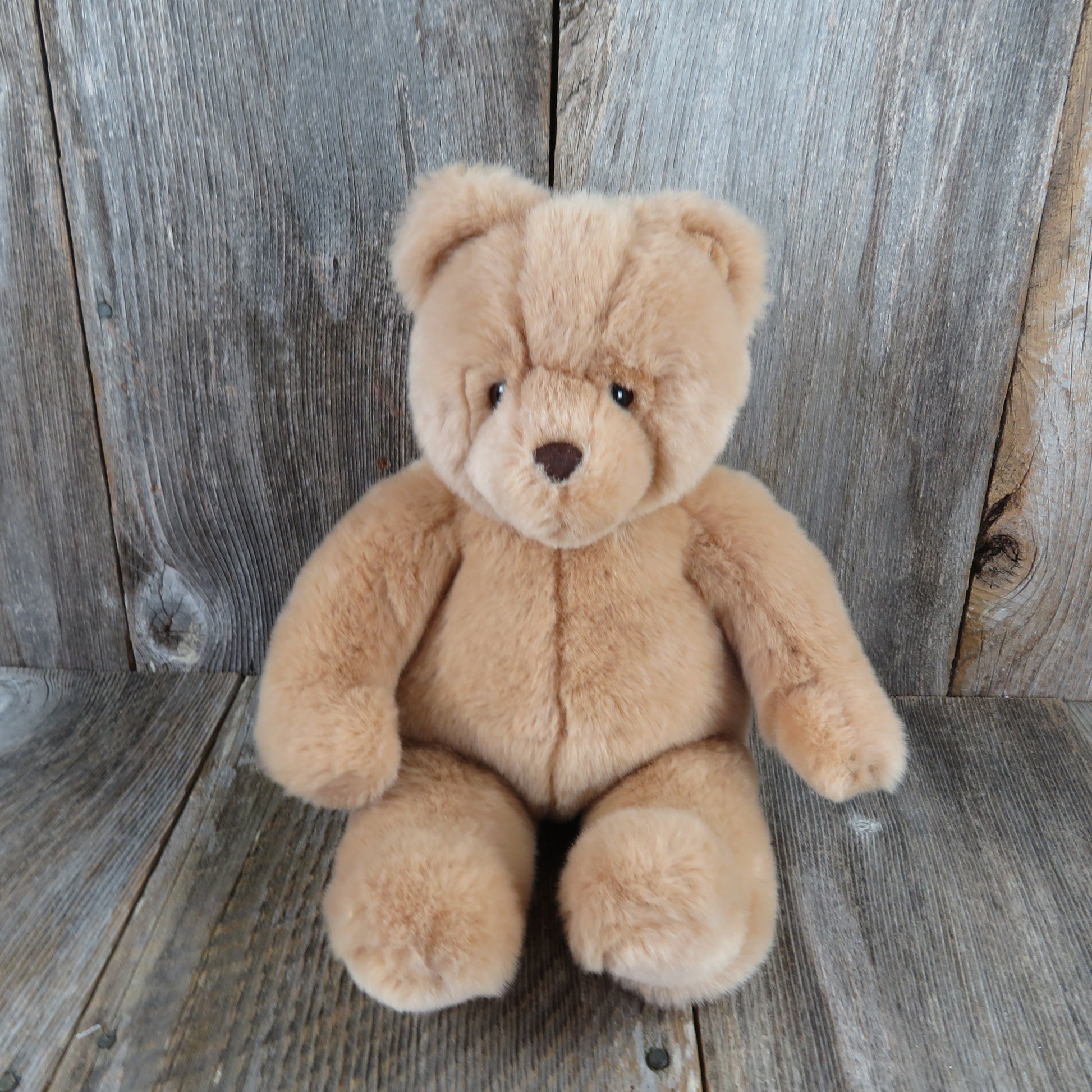 Vintage Teddy Bear Plush Gund Tan Brown Flocked Nose Sad Eyes Stuffed  Animal 1992
