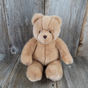 Vintage Teddy Bear Plush Gund Tan Brown Flocked Nose Sad Eyes Stuffed Animal 1992 - At Grandma's Table