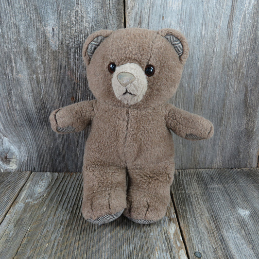Vintage Teddy Bear Plush Herringbone Tweed Paws Dakin 1985 Brown Stuffed Animal Flocked Nose - At Grandma's Table