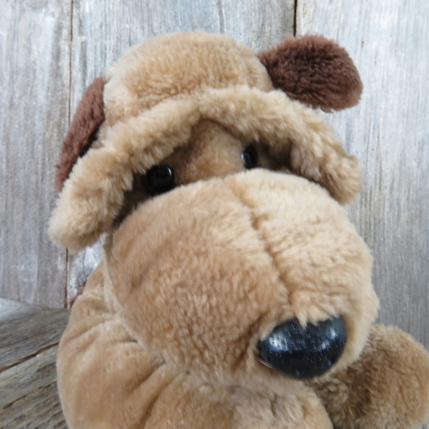 Vintage Puppy Plush Wrinkled Brown Dog Ear Plastic Nose Raffoler Korea Soft Body 1986 - At Grandma's Table