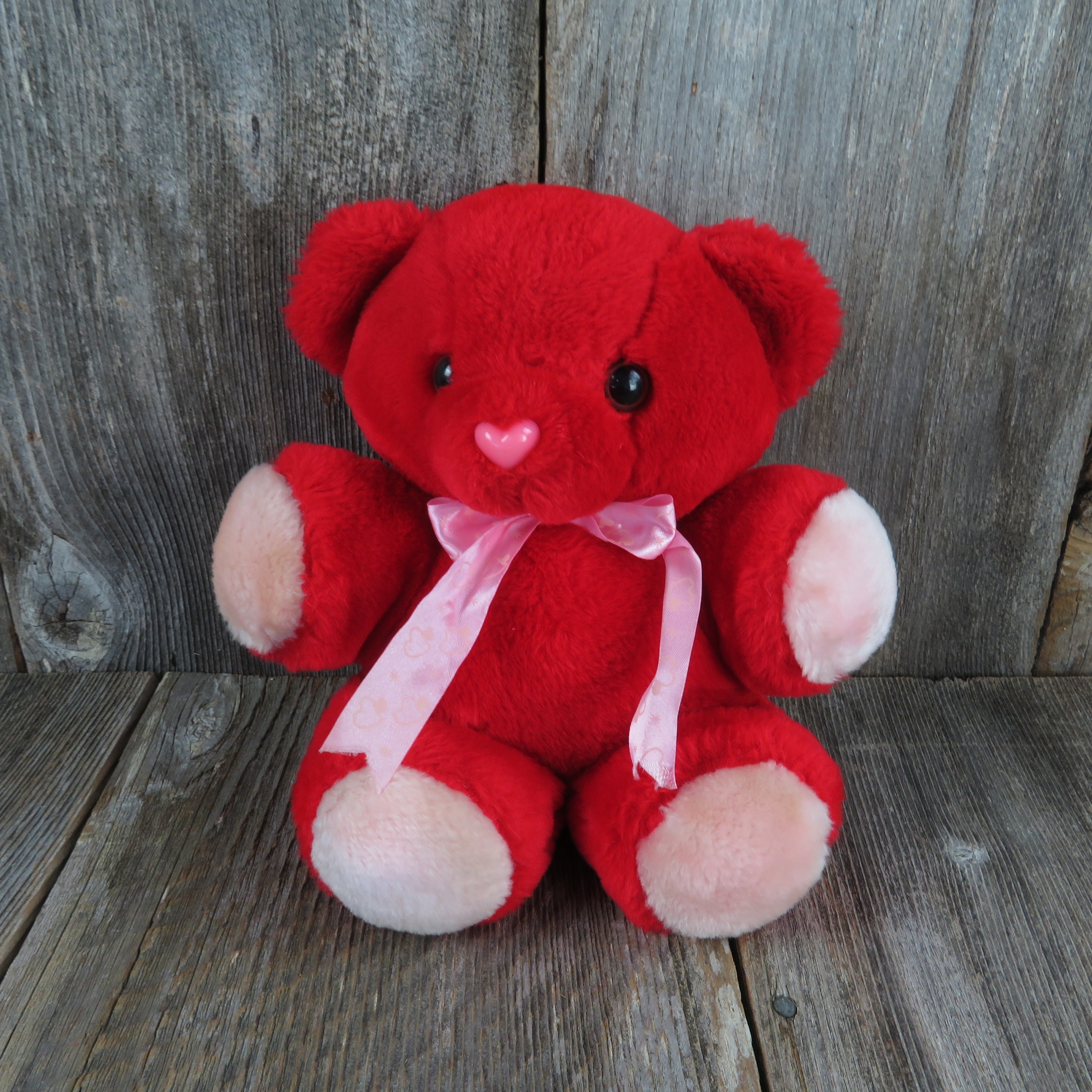 14" Plush Rare Teddy Bear With Red Roses Belly and Ears With Red  Ribbon