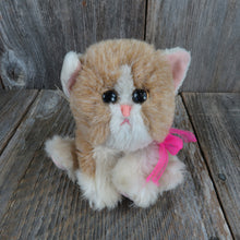 Load image into Gallery viewer, Vintage Baby Kitten Plush Kitty Kitty Cat Stuffed Animal Tyco 1995 Purrs Pink Bow Brown and White - At Grandma&#39;s Table