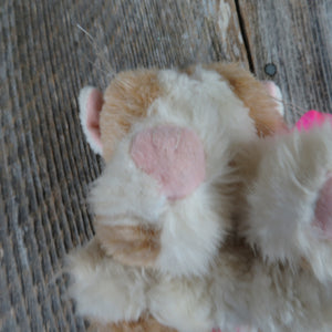 Vintage Baby Kitten Plush Kitty Kitty Cat Stuffed Animal Tyco 1995 Purrs Pink Bow Brown and White - At Grandma's Table
