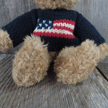 Load image into Gallery viewer, Vintage Teddy Bear Plush Ty Ralph Lauren American Flag Sweater Stuffed Animal Beanie 1990 Korea Curly Red White Blue - At Grandma&#39;s Table