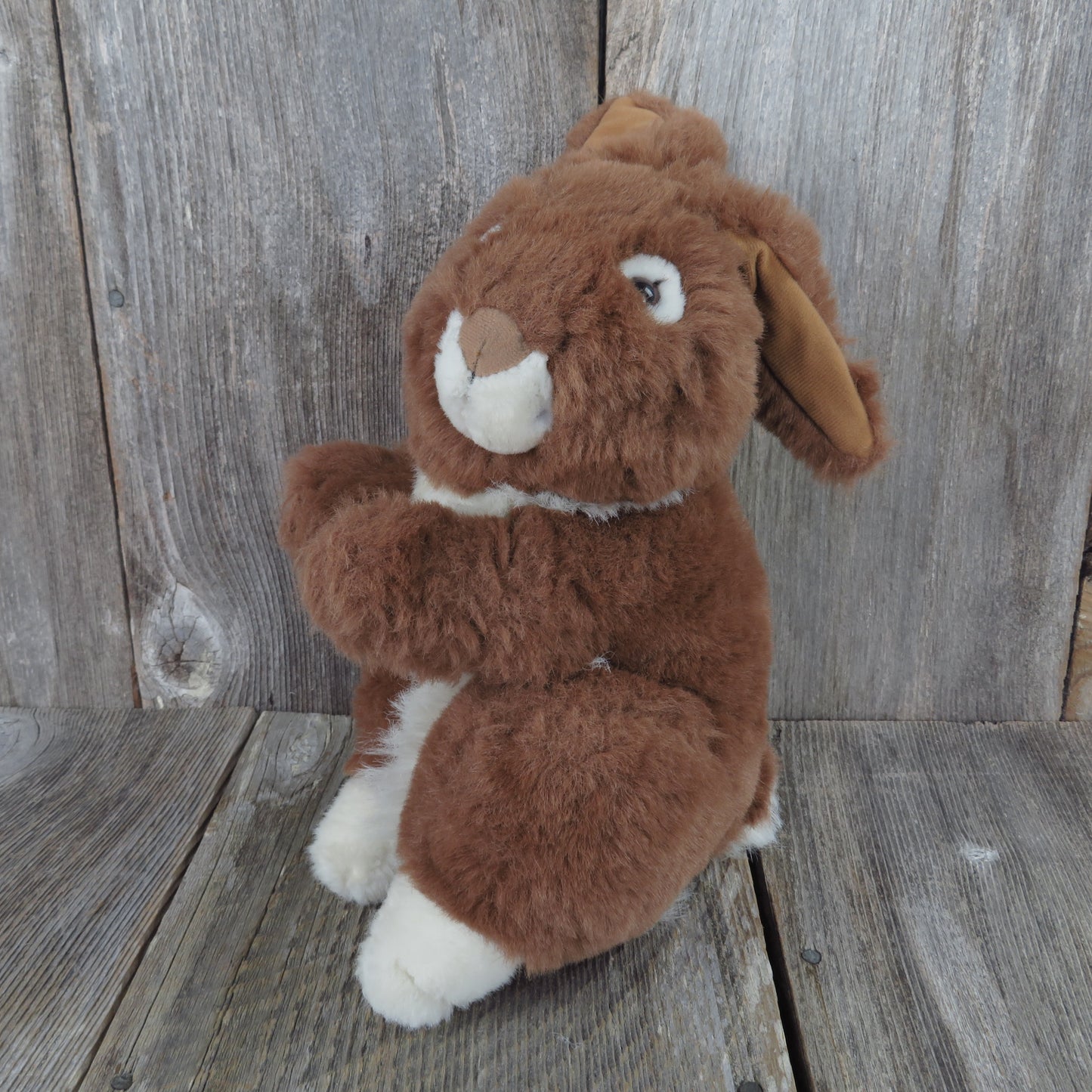 Vintage Bunny Plush Brown White Rabbit Stuffed Animal Easter Life Like - At Grandma's Table