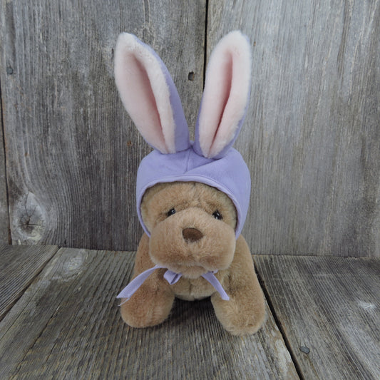 Vintage Puppy in Bunny Ears Plush BullDog Pucker Pup Caltoy Purple Pink Ears Easter Korea - At Grandma's Table