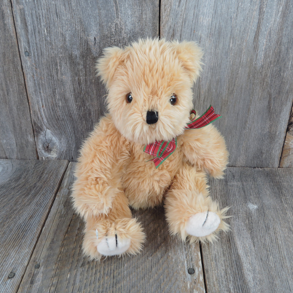 Vintage Jointed Teddy Bear Plush Ty Stuffed Animal Red Plaid Bow Shagg ...