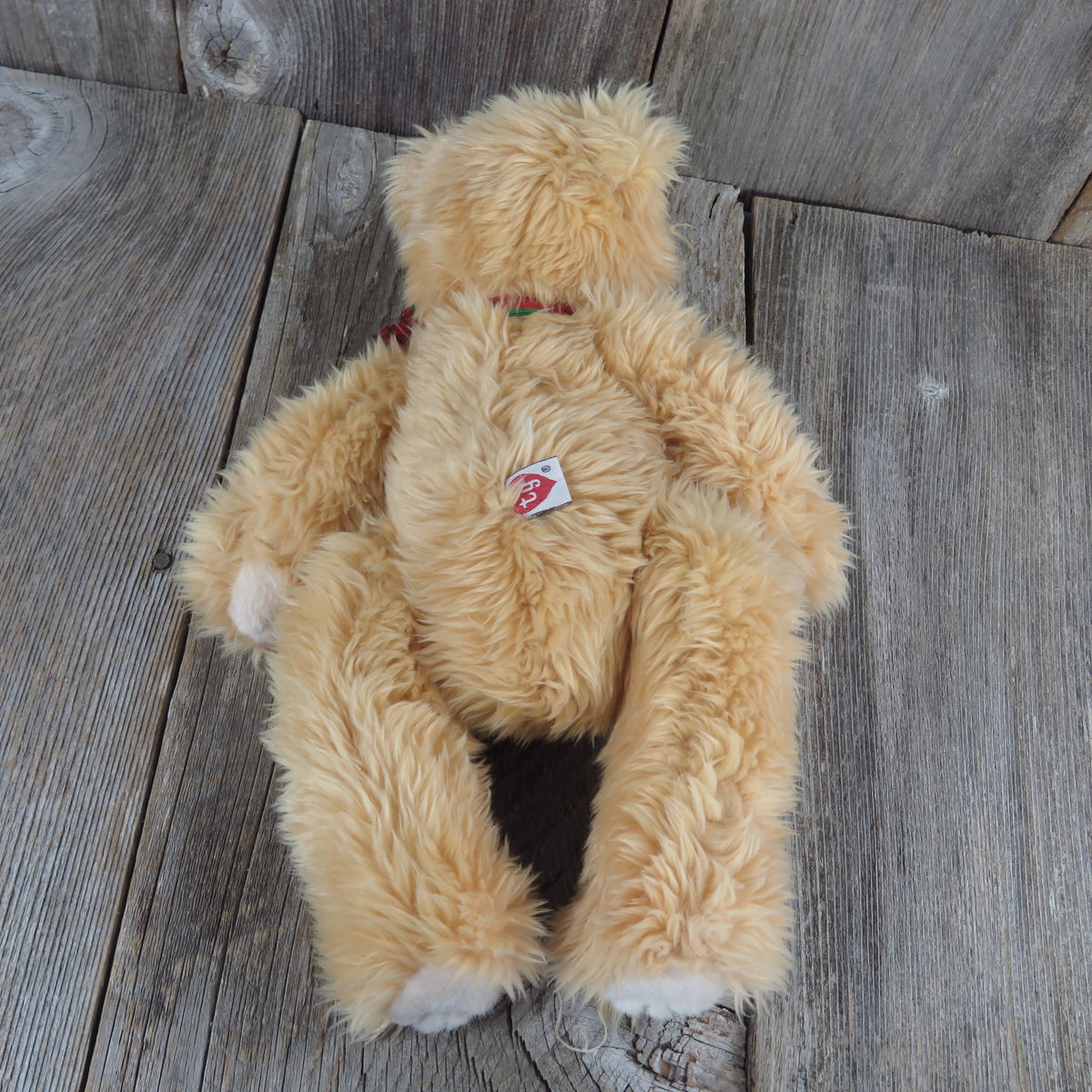 Vintage Jointed Teddy Bear Plush Ty Stuffed Animal Red Plaid Bow Shagg ...