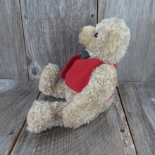Load image into Gallery viewer, Vintage Teddy Bear Plush Red Green Vest Bow Tie Hallmark Stuffed Animal Christmas Holiday Curly Haired Glass Eyes - At Grandma&#39;s Table