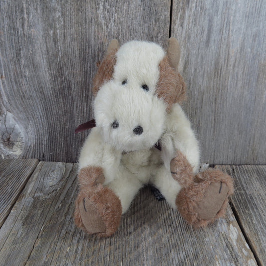 Vintage Cow Plush Boyds Brown White Elmo Stuffed Animal Beefcake Weighted Jointed 1995 - At Grandma's Table