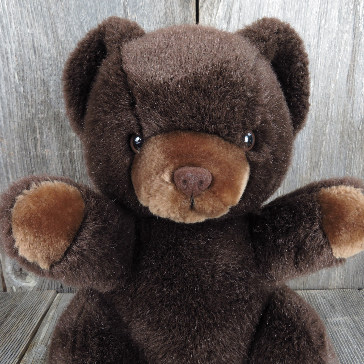 Vintage Teddy Bear Plush Brown Flocked Nose Russ Grizzly Love Pets Stu ...