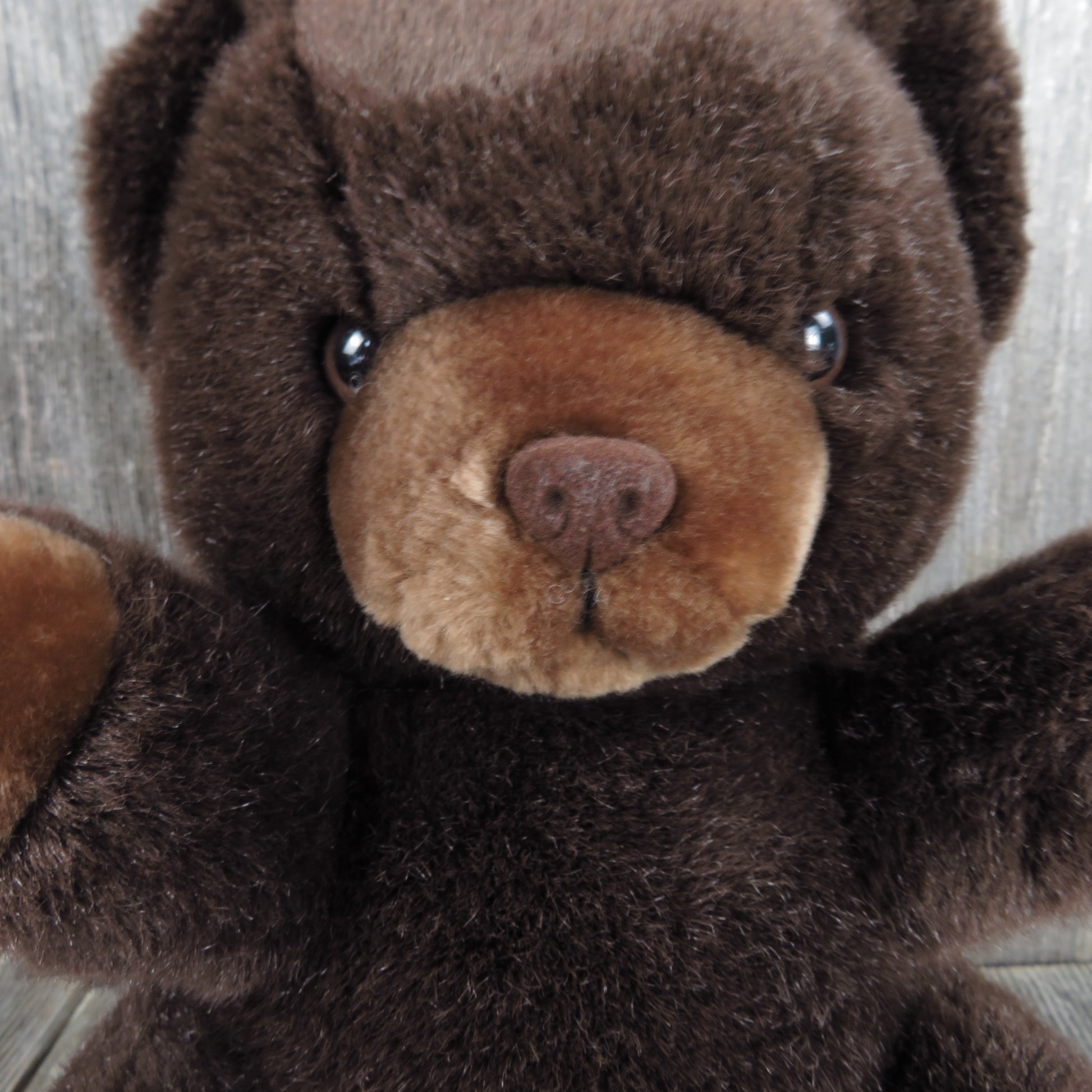 Vintage Teddy Bear Plush Brown Flocked Nose Russ Grizzly Love Pets Stuffed Animal Korea Short Legs - At Grandma's Table