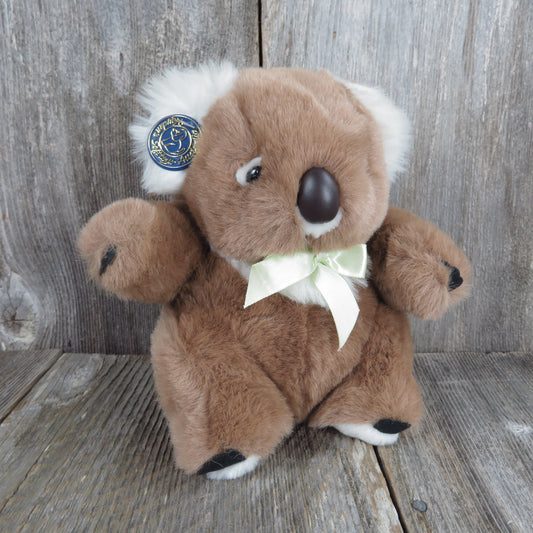 Vintage Koala Bear Plush Brown Yellow Bow Stuffed Animal White Heyden's Soft Toys Sydney Australia Made in Korea - At Grandma's Table