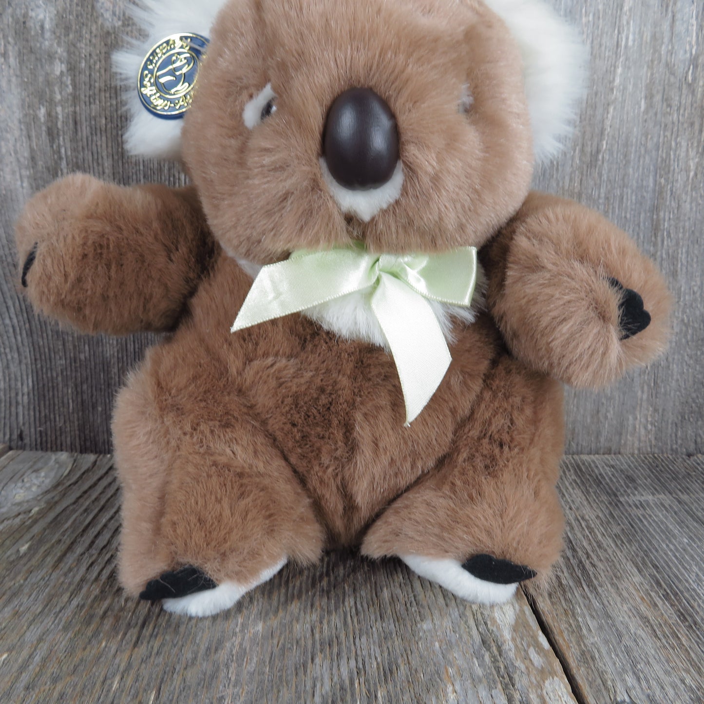 Vintage Koala Bear Plush Brown Yellow Bow Stuffed Animal White Heyden's Soft Toys Sydney Australia Made in Korea - At Grandma's Table