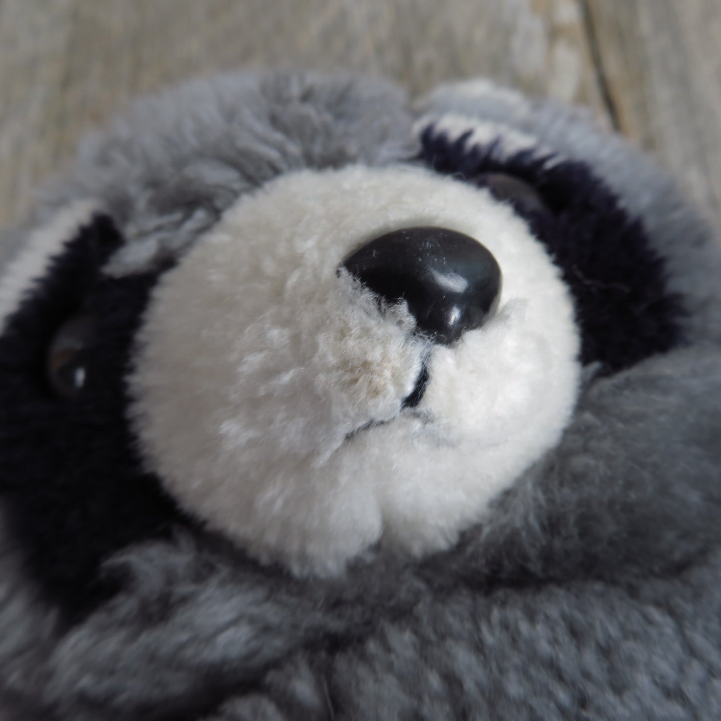 Vintage Raccoon Plush Grey Black Laying Stuffed Animal Gray by Dakin 1975 Korea - At Grandma's Table