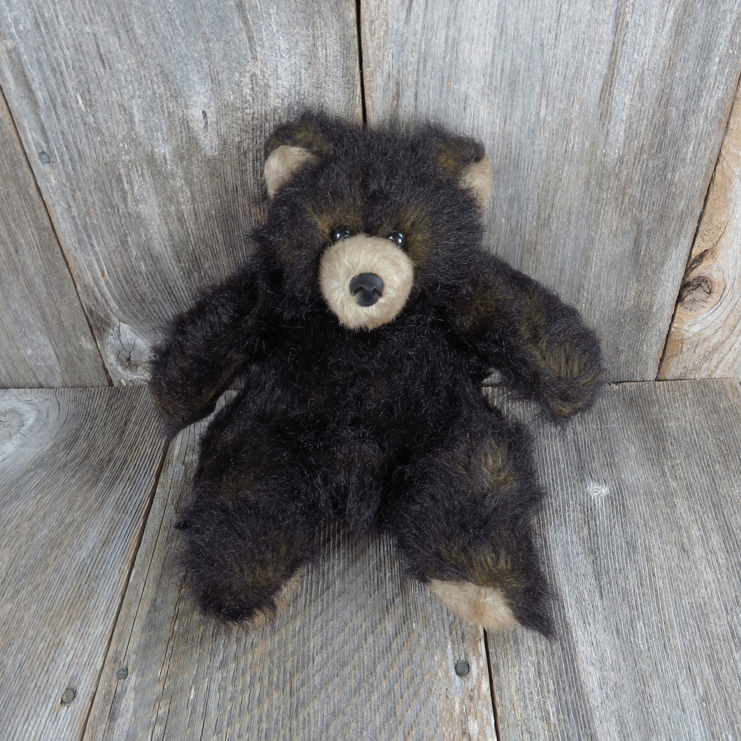 Vintage Teddy Bear Plush Stuffed Animal Mary Meyer Black Brown Long Hair - At Grandma's Table