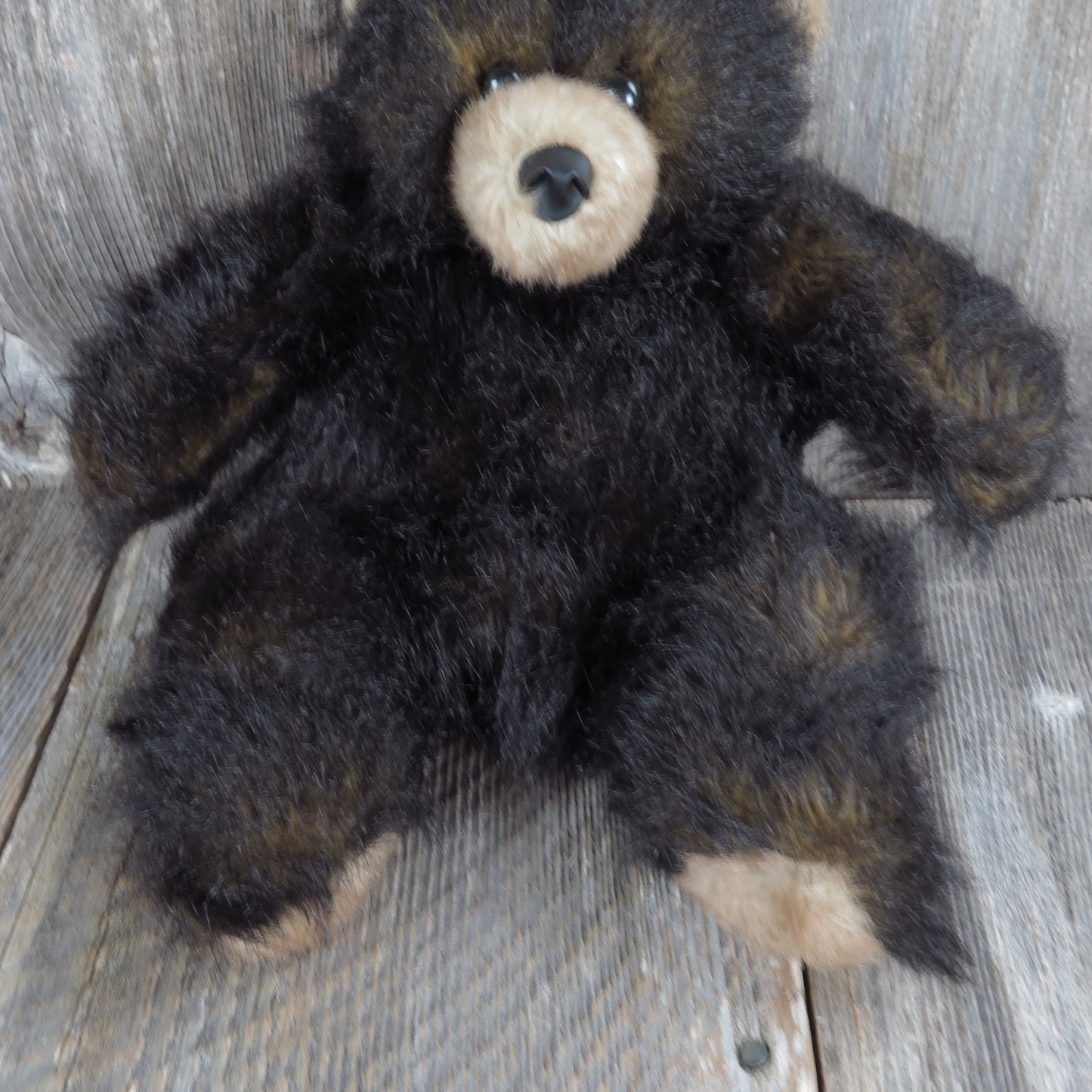 Vintage Teddy Bear Plush Stuffed Animal Mary Meyer Black Brown Long Hair - At Grandma's Table