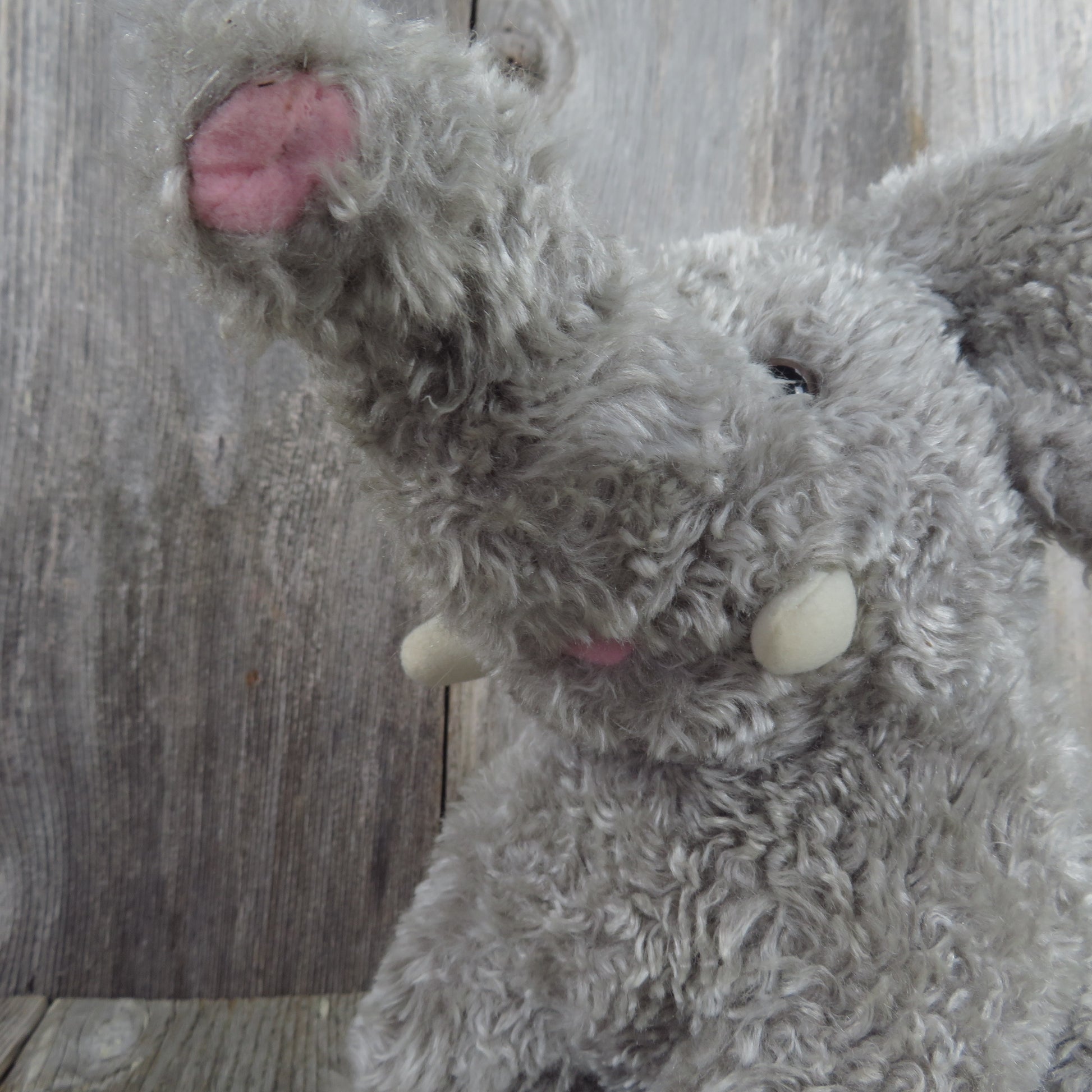 Vintage Elephant Plush Stuffed Animal Tusks Grey Mervyns Playful Plush Curly Hair Gray Korea - At Grandma's Table