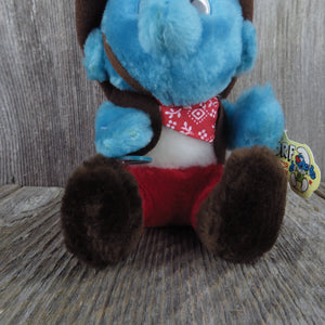 Vintage Cowboy Smurf Plush Wallace Berrie Character Stuffed Animal Blue Red Brown 1983 - At Grandma's Table