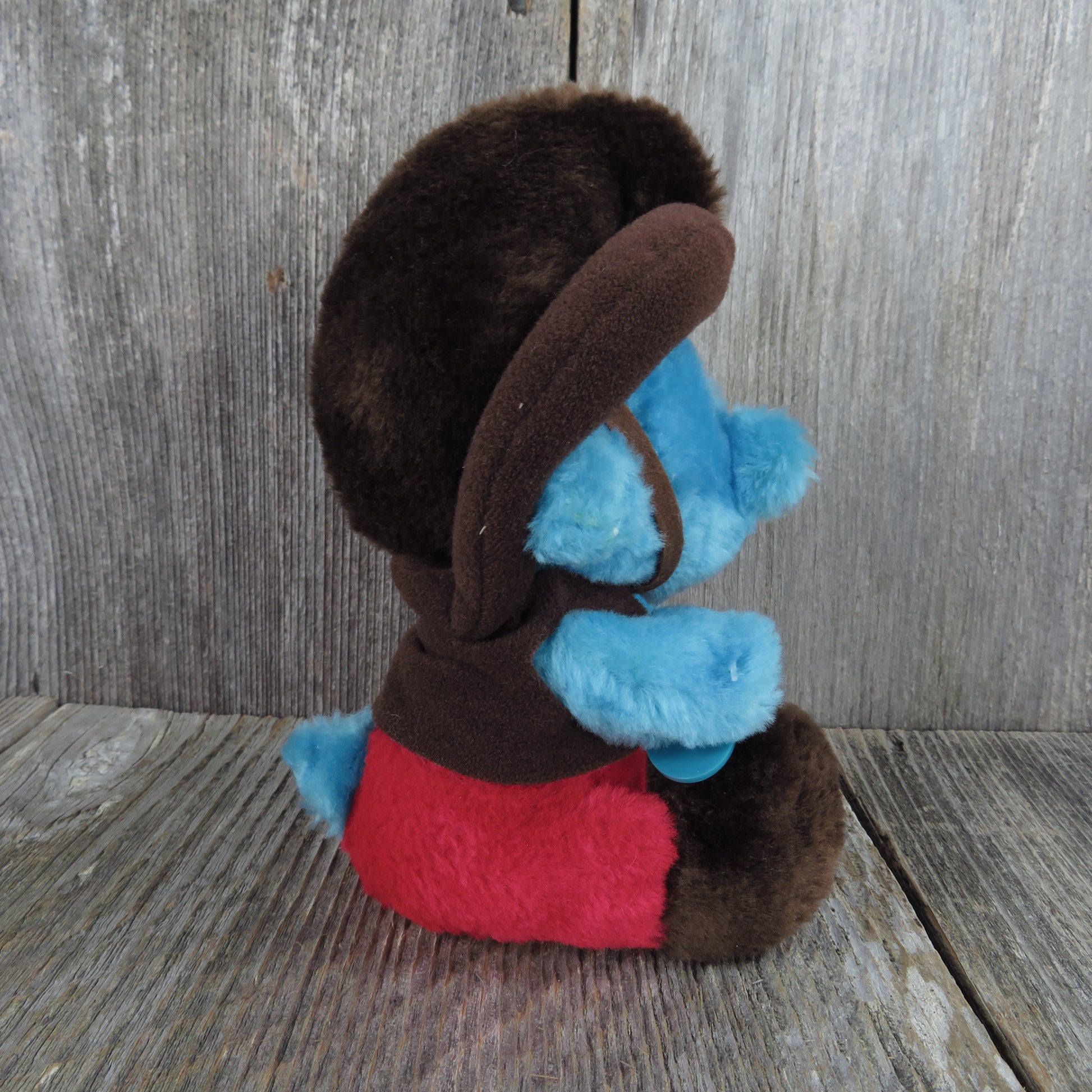 Vintage Cowboy Smurf Plush Wallace Berrie Character Stuffed Animal Blue Red Brown 1983 - At Grandma's Table