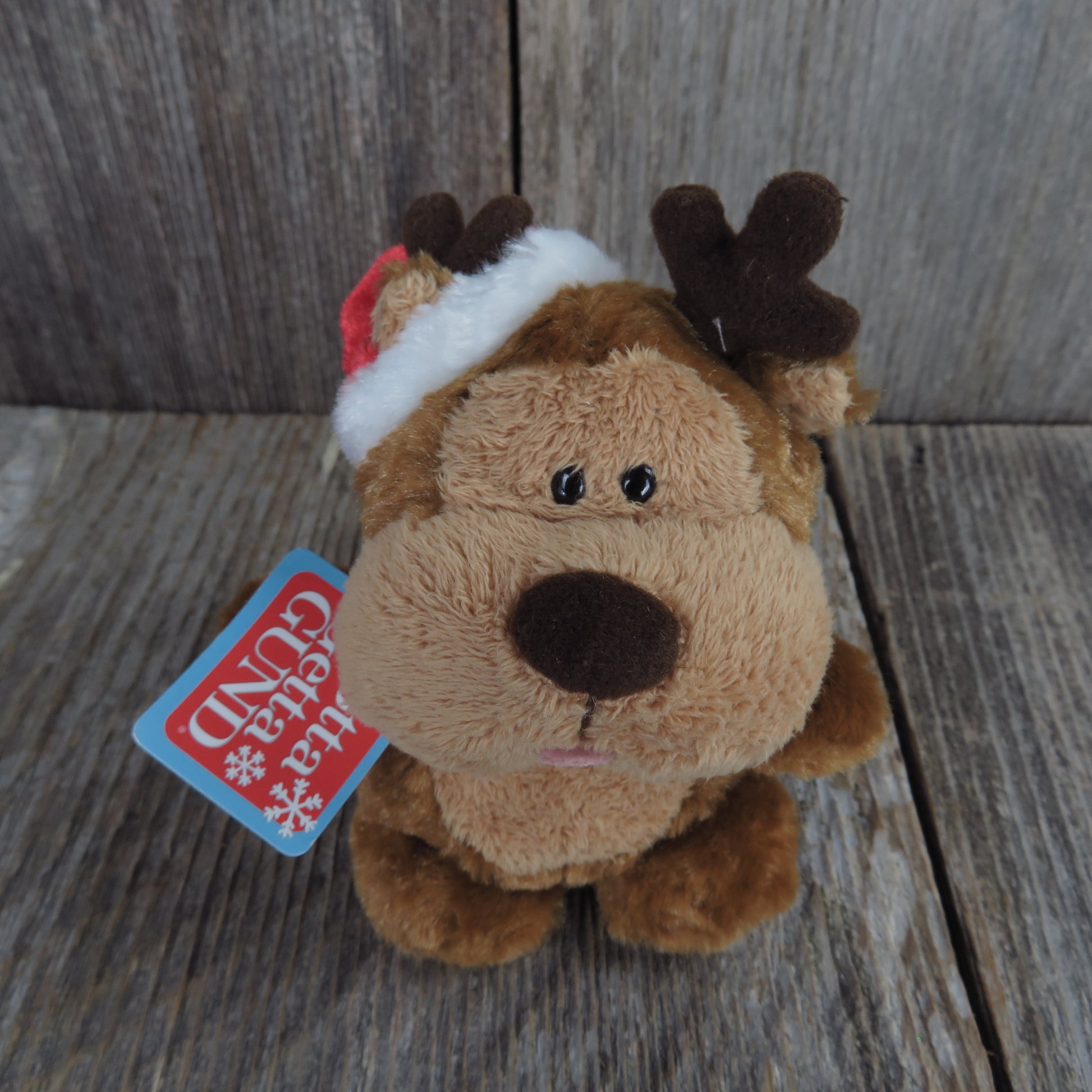 Moose Plush Gund Igloo Crew Christmas Brown Antlers Red Mini Stuffed Animal Doll Toy Holiday Santa Hat - At Grandma's Table